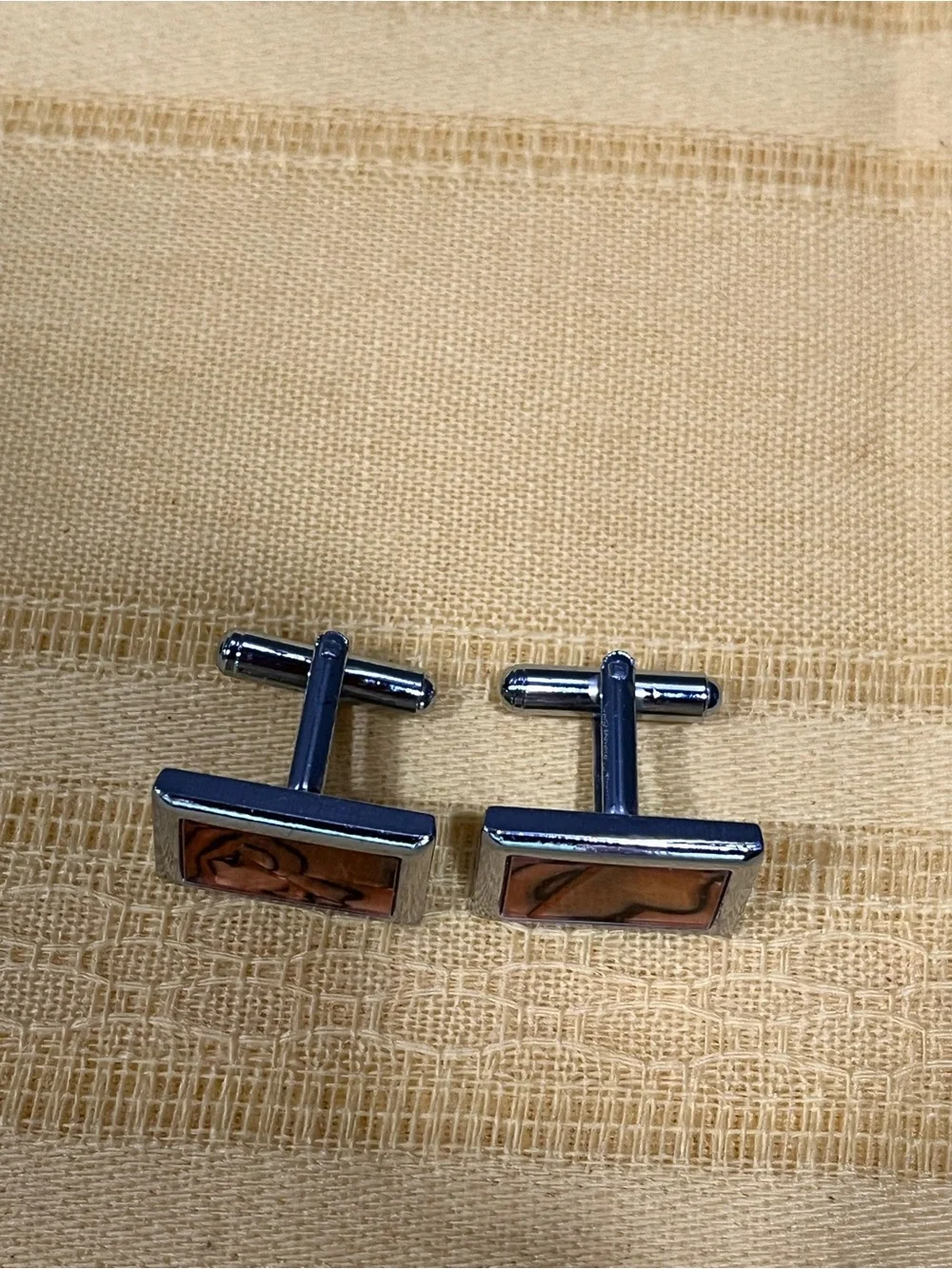 Vintage Mid-Century Silver-Tone & Earthly Swirl Inlay Cufflinks 🐆